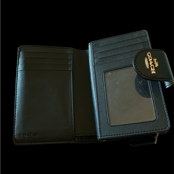 Coach Light & Dark Brown Signature Canvas w/Black Leather Medium Wallet - Picture 3 of 7